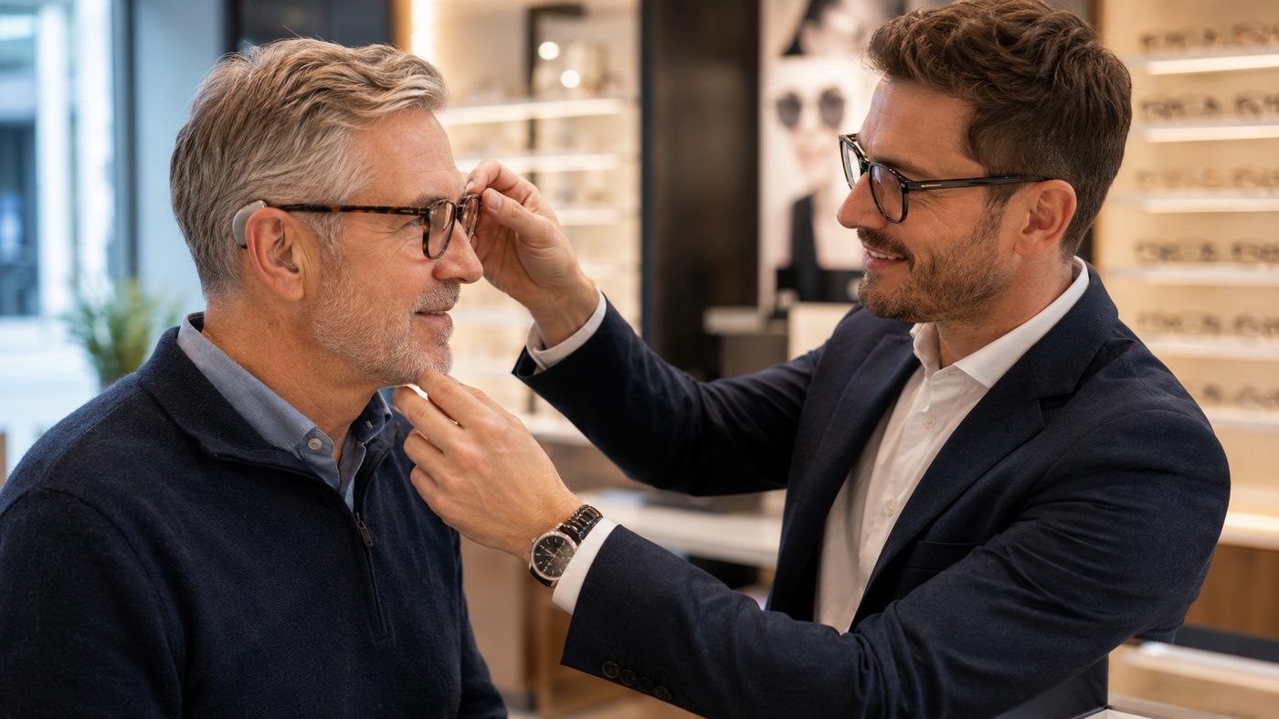 Un professionnel de l'optique en magasin
